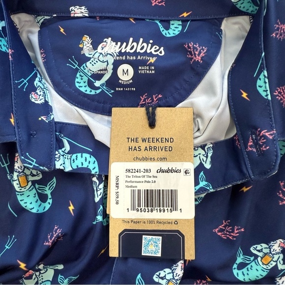 Chubbies Golf Polo Men's Medium The Triton Of The Sea Performance Polo Blue NEW - Picture 12 of 12